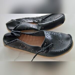 Venus Celia Natural Comfort Walking Flat Loafers – Black – Laser Cut – Size 40